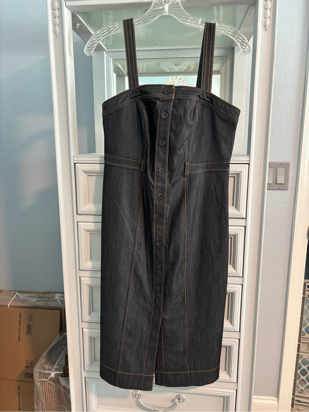 Calvin Klein Dark Denim Button-Front Midi Dress